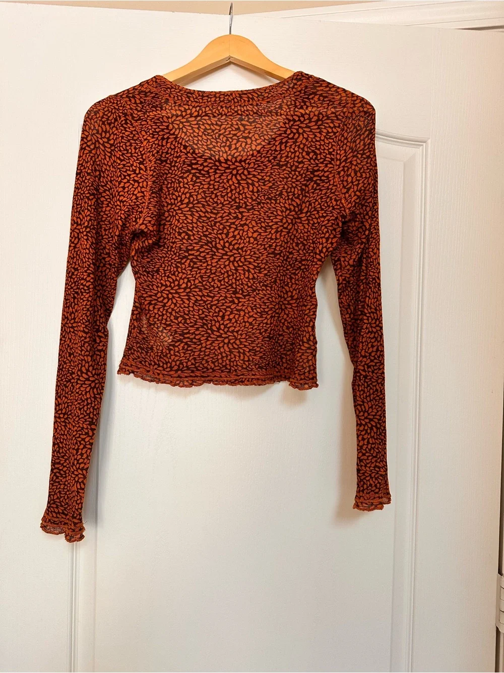 Free People Rust and Black Floral-Print Long Sleeve Crop Top